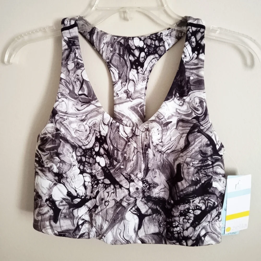 Zella NWT Woman's Gray Marble Sports Athletic Bra Top - Picture 2 of 7